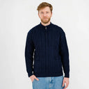 Men's Full Zip Merino Aran Cardigan Navy Studio Gaelsong
