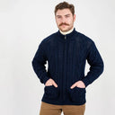 Men's Full Zip Merino Aran Cardigan Navy Studio Gaelsong