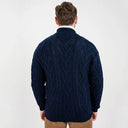 Men's Full Zip Merino Aran Cardigan Navy Back View Studio Gaelsong