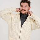 Men's Full Zip Merino Aran Cardigan White Studio Gaelsong