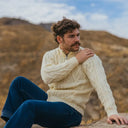 Men's Full Zip Merino Aran Cardigan White Lifestyle Gaelsong