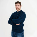 Men's Irish Aran Sweater Blue Side View Studio Gaelsong