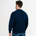 Men's Irish Aran Sweater Blue Back View Studio Gaelsong