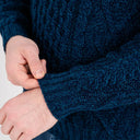 Men's Irish Aran Sweater Blue Front  Studio Gaelsong