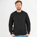 Men's Irish Aran Sweater Charcoal Front View Studio Gaelsong