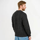 Men's Irish Aran Sweater Charcoal Back View Studio Gaelsong