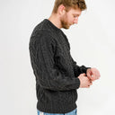 Men's Irish Aran Sweater Charcoal Side View Studio Gaelsong