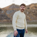 A20232 White Colour Men's Irish Aran Sweater Gaelsong
