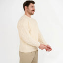 Men's Irish Aran Sweater White Side View Studio Gaelsong
