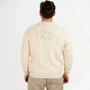 Men's Irish Aran Sweater White Back View Studio Gaelsong