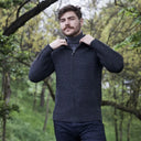 Men's Full Zip Irish Wool Cardigan Charcoal Lifestyle Front View Gaelsong