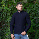 Men's Full Zip Irish Wool Cardigan Navy Lifestyle Gaelsong