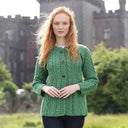 A20241 Green Colour Ladies A Line Aran Wool Cardigan Gaelsong