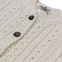 A20241 NATURAL WHITE Colour Ladies A Line Aran Wool Cardigan Closeup View Gaelsong