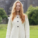 A20241 NATURAL WHITE Colour Ladies A Line Aran Wool Cardigan Gaelsong
