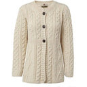 A20241 NATURAL WHITE Colour Ladies A Line Aran Wool Cardigan Studio Gaelsong