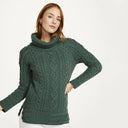 A20243 GREEN Colour Traditional Irish Roll Neck Sweater Lifestyle Gaelsong