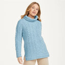 A20243 MISTY BLUE Traditional Irish Roll Neck Sweater Gaelsong