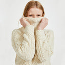 A20243 NATURAL WHITE Colour Traditional Irish Roll Neck Sweater Collar Design Gaelsong