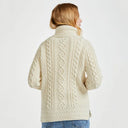 A20243 NATURAL WHITE Colour Traditional Irish Roll Neck Sweater Back Side View Gaelsong
