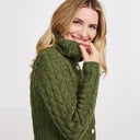 A20244 MEADOW GREEN Colour Cable Knit Button-Up Aran Cardigan Sleeve Knit View Gaelsong