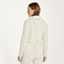 A20244 WHITE Colour Cable Knit Button-Up Aran Cardigan Back Side View Gaelsong