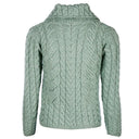 A20244 SEAFOAM GREEN Colour Cable Knit Button-Up Aran Cardigan Studio Back Side View Gaelsong