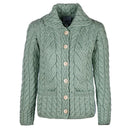 A20244 SEAFOAM GREEN Colour Cable Knit Button-Up Aran Cardigan Studio Front Gaelsong