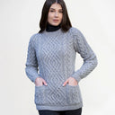 Women's Merino Cable Crewneck Irish Sweater Grey Gaelsong