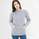 Women's Merino Cable Crewneck Irish Sweater Grey Front Gaelsong