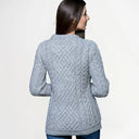 Women's Merino Cable Crewneck Irish Sweater Grey Back View Gaelsong