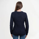 Women's Merino Cable Crewneck Irish Sweater Navy Back View Gaelsong