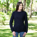 Women's Merino Cable Crewneck Irish Sweater Navy Lifestyle Gaelsong