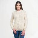 Women's Merino Cable Crewneck Irish Sweater White Front Gaelsong