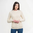 Women's Merino Cable Crewneck Irish Sweater White Studio Gaelsong