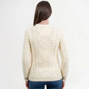 Women's Merino Cable Crewneck Irish Sweater White Back View Gaelsong