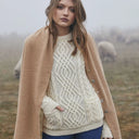 Women's Merino Cable Crewneck Irish Sweater White Lifestyle Gaelsong