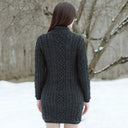 Long Cable Knit Side Zip Irish Coatigan Charcoal Lifestyle Gaelsong