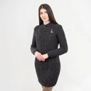 Long Cable Knit Side Zip Irish Coatigan Charcoal Studio Gaelsong