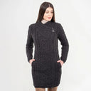 Long Cable Knit Side Zip Irish Coatigan Charcoal Studio Front View Gaelsong