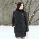 A20246 Colour Cable Knit Side Zip Coatigan of Charcoal Merino Wool Lifestyle Gaelsong