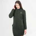 Long Cable Knit Side Zip Irish Coatigan Green Studio Gaelsong