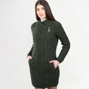 Long Cable Knit Side Zip Irish Coatigan Green Studio Gaelsong