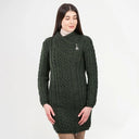 Long Cable Knit Side Zip Irish Coatigan Green Studio Front View Gaelsong