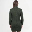 Long Cable Knit Side Zip Irish Coatigan Green Back View Gaelsong