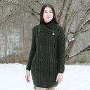 Long Cable Knit Side Zip Irish Coatigan Green  Lifestyle Gaelsong