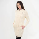 Long Cable Knit Side Zip Irish Coatigan White Studio Gaelsong
