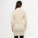 Long Cable Knit Side Zip Irish Coatigan White Studio Back View Gaelsong