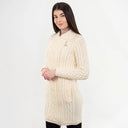 Long Cable Knit Side Zip Irish Coatigan White Side View Studio Gaelsong