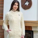 Long Cable Knit Side Zip Irish Coatigan White Lifestyle Gaelsong